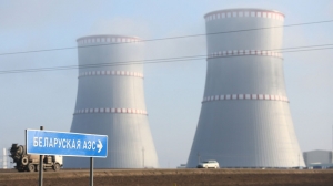 A road sign directing motorists towards the Belarusian nuclear power plant. An archive photo